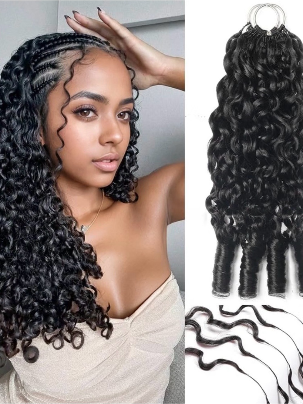 Natural Black Deep Curly Clip-In Hair Extensions for Women 18 inch 50g